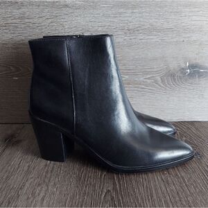 Halogen Bergen Leather Heeled Ankle Boot Black Pointed Toe Mid Calf Women 9.5